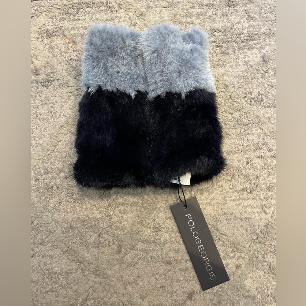 Pologeorgis Mink Fingerless Gloves Navy Blue